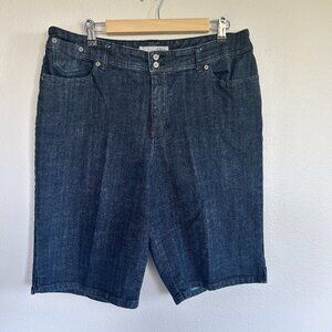 Chicos Platinum Jean Shorts Osmayda Bermuda Denim Stretch Dark Wash